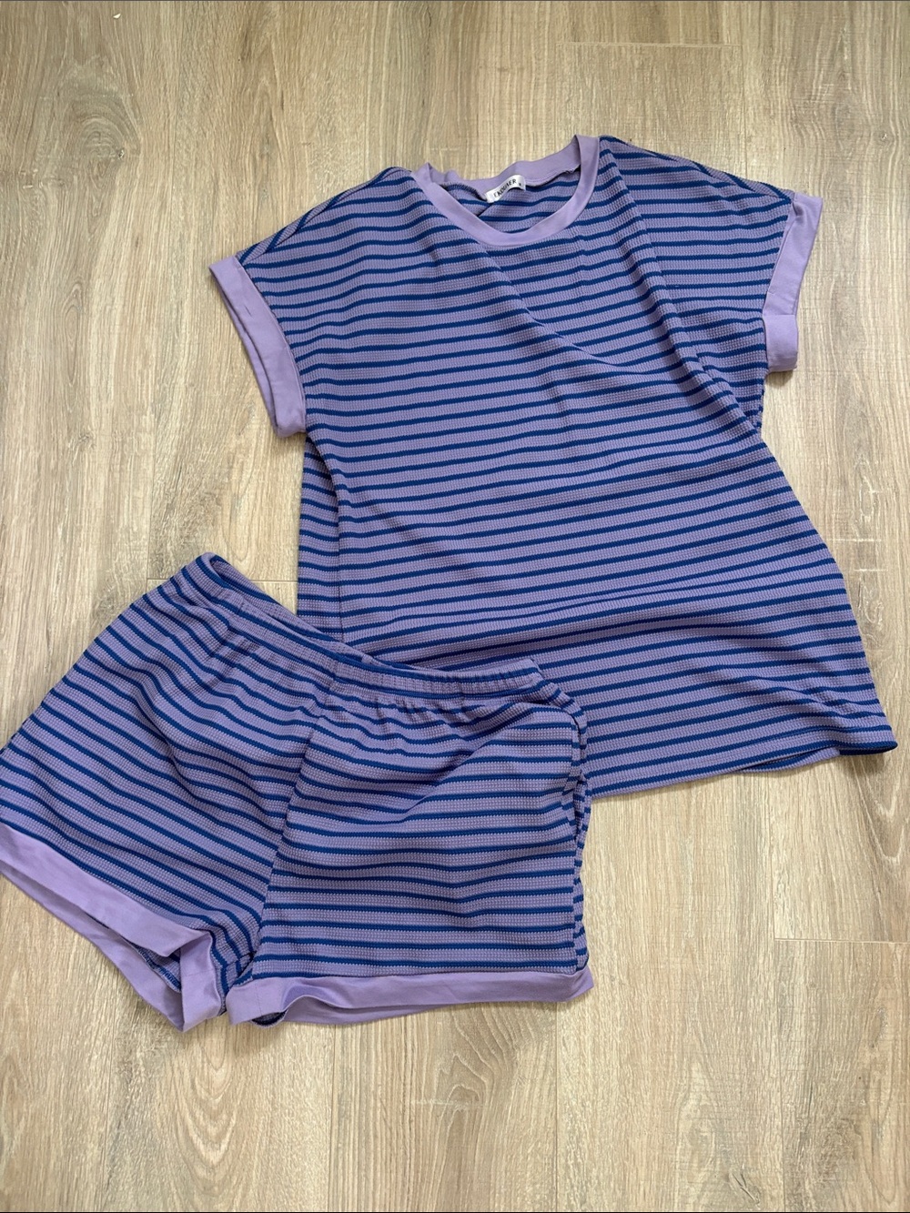 Lavender & Navy Striped Women's Pajama Short Set